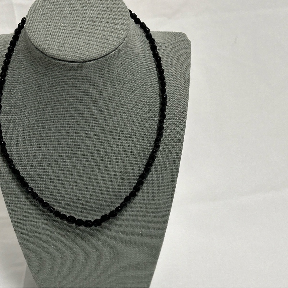 1928 Classic Black Glass Faceted Bead Choker Necklace 16 inches